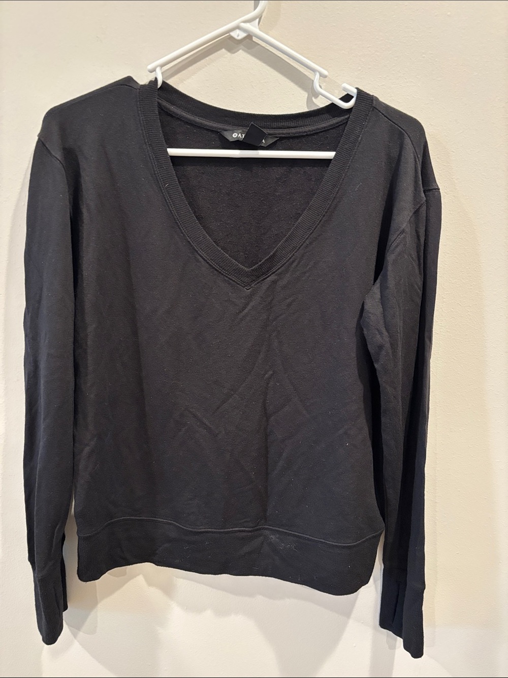 Athleta Sunrise Black V-Neck Lightweight Sweatshirt